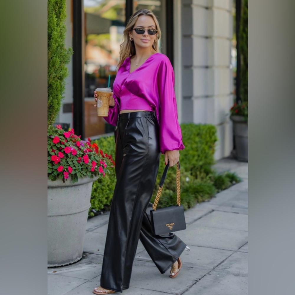 Black high waist faux leather pants